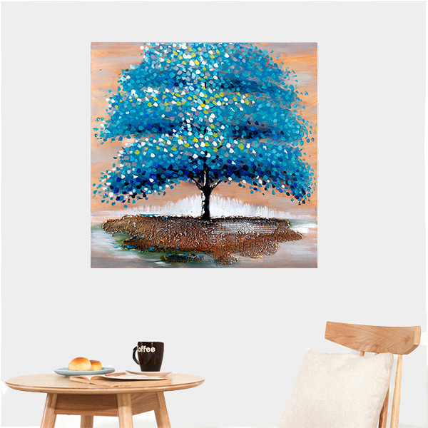 캔버스 유화 블루빛 사랑나무 80x80 거실 벽장식 액자거실그림액자 벽시계전문