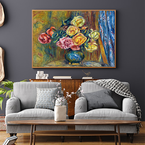 르누아르 캔버스 명화 73x53 꽃 정물화 디자인 액자거실그림액자 벽시계전문