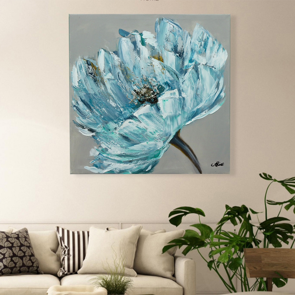 캔버스 유화그림 푸른목단 인테리어 예쁜 꽃 그림액자거실그림액자 벽시계전문