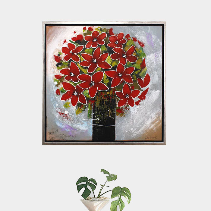 캔버스 유화 65x65 레드 꽃 나무 거실 현관 그림 액자거실그림액자 벽시계전문