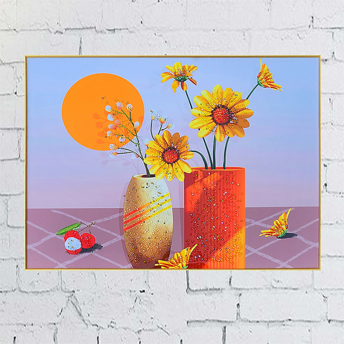아크릴 플라워 화병 60x80 화려한 큐빅 꽃 그림액자거실그림액자 벽시계전문