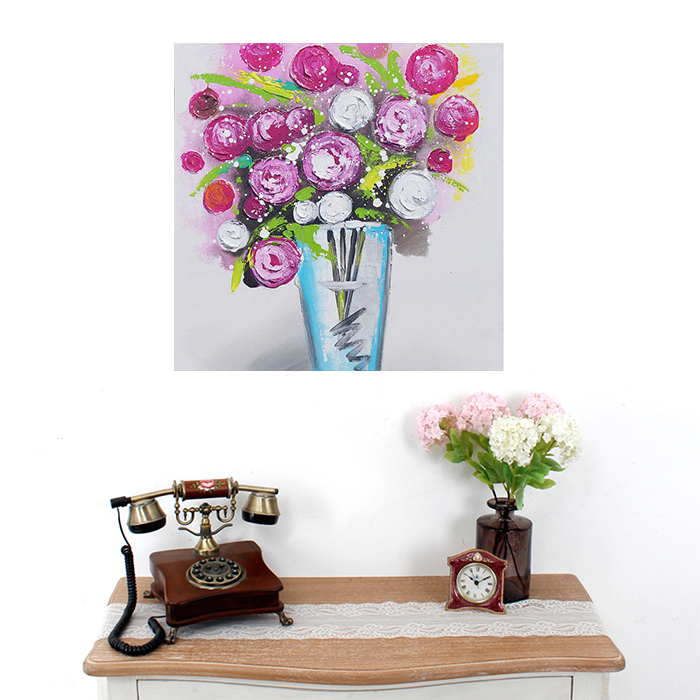 60x60 캔버스 유화 고급 수작업 정물 꽃 그림 액자거실그림액자 벽시계전문