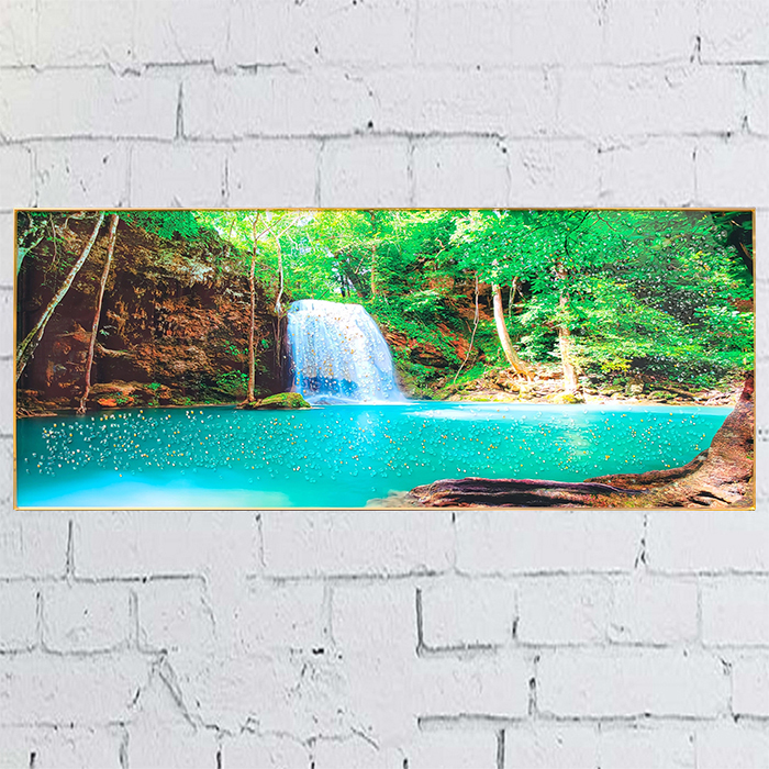 60x150 아크릴 푸른 숲 속의 폭포 풍경 고급 큐빅 액자거실그림액자 벽시계전문