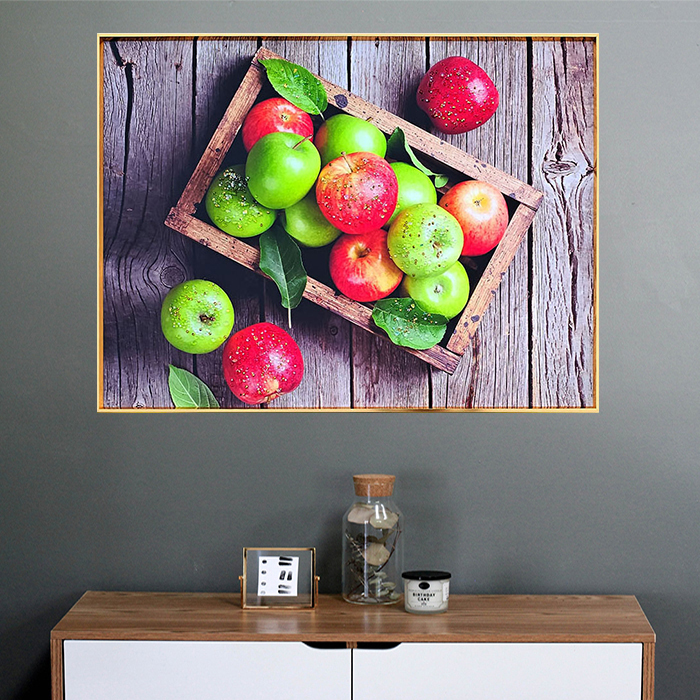 60x80 풍성한 사과 바구니 풍수에 좋은 큐빅 과일 액자거실그림액자 벽시계전문